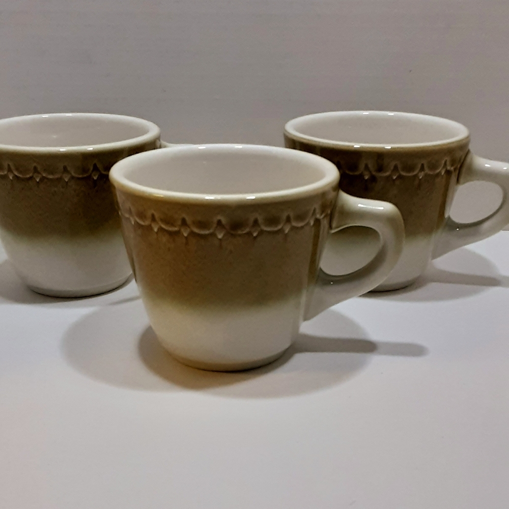 3 Vintage Syracuse China Coffee Mugs Cinnamon Sturdy Restaurant Ware Stoneware
